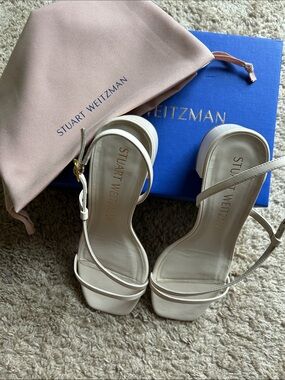 Stuart Weitzman Ivory Strappy Block Heel Sandals